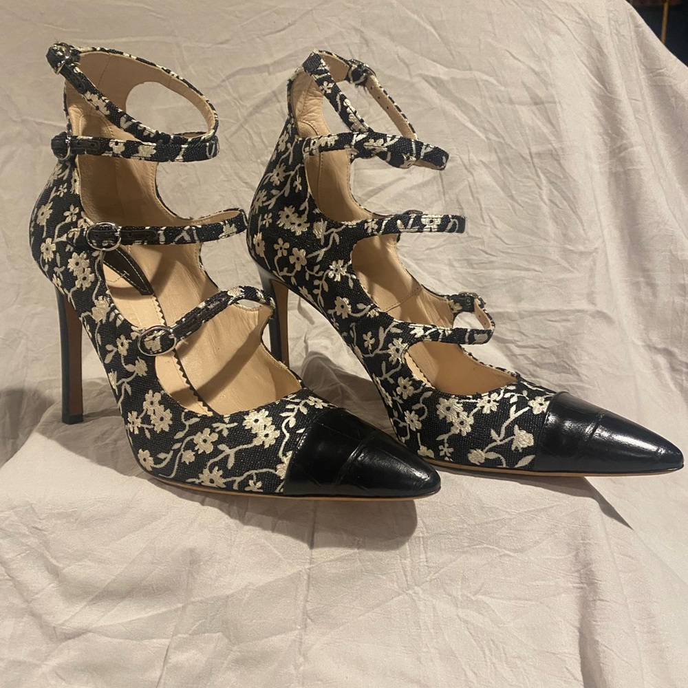 Altuzarra Black and Cream Floral Heels